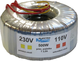 Trafo toroidní 230V/110V 500W oddělené vinutí