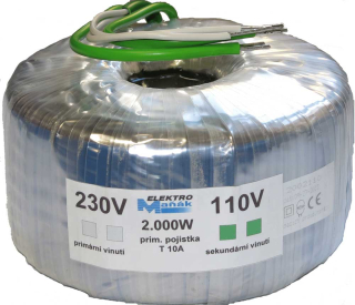 Trafo toroidní 230V/110V 2000W oddělené vinutí